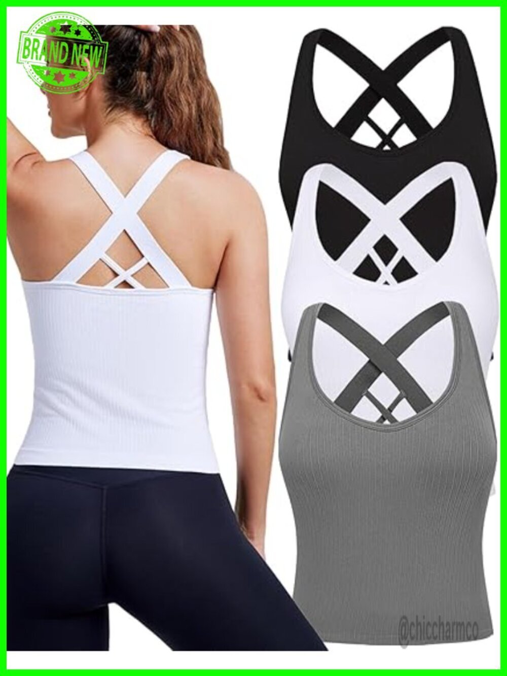 3-Pack Crop Tank Tops with Built-in Bra Criss Cross Strappy Seamless Yoga Tanks